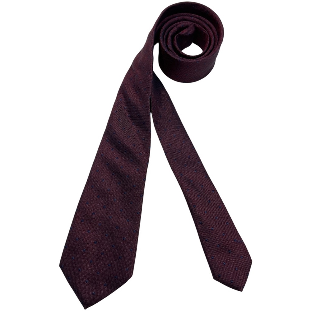 MASSIMO DUTTI Burgundy Polka Dot Silk LUXURY Slim Tie ITALY